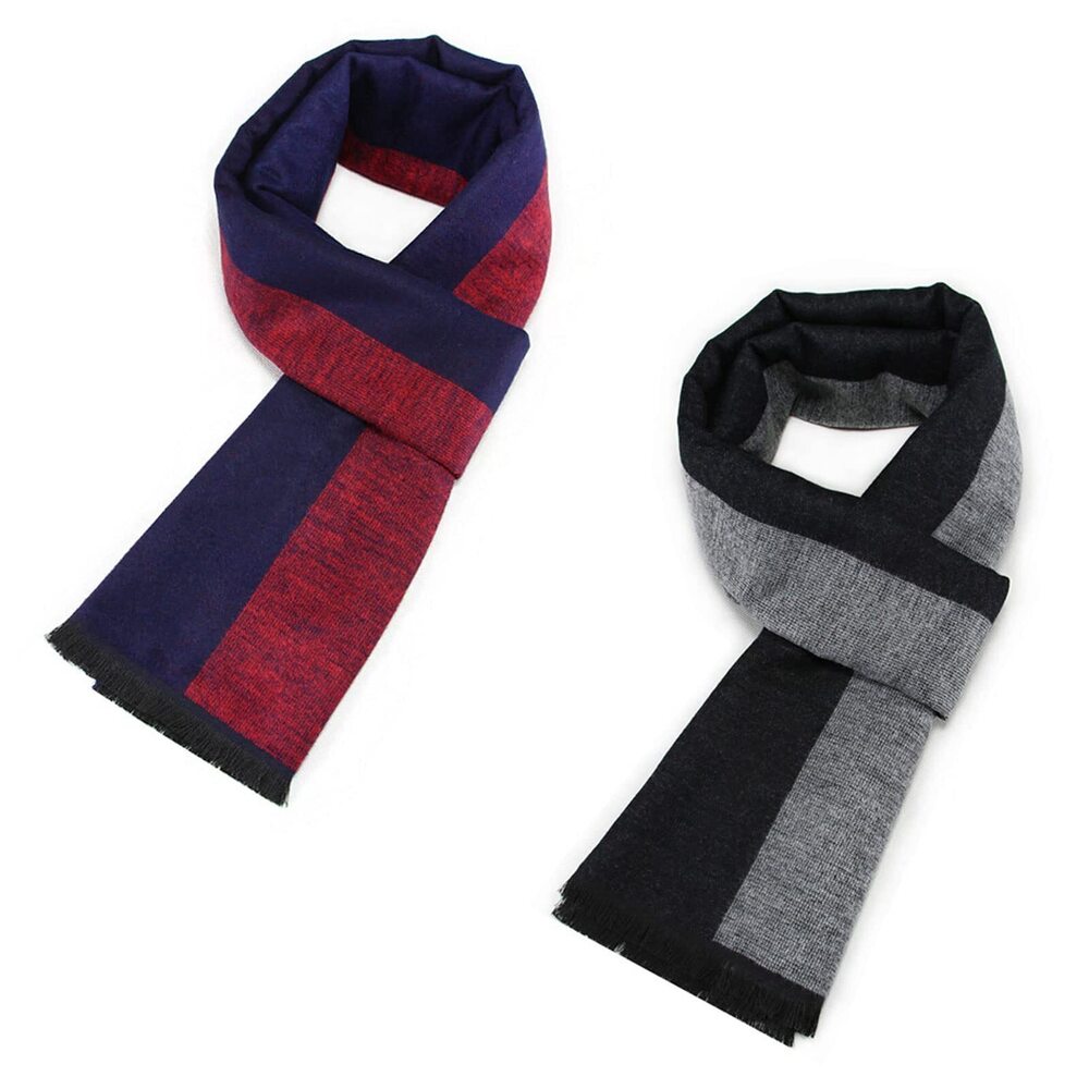5218 2 Packs Cashmere Feel Scarf for Winter, Lattice Grid Plaid Stripe